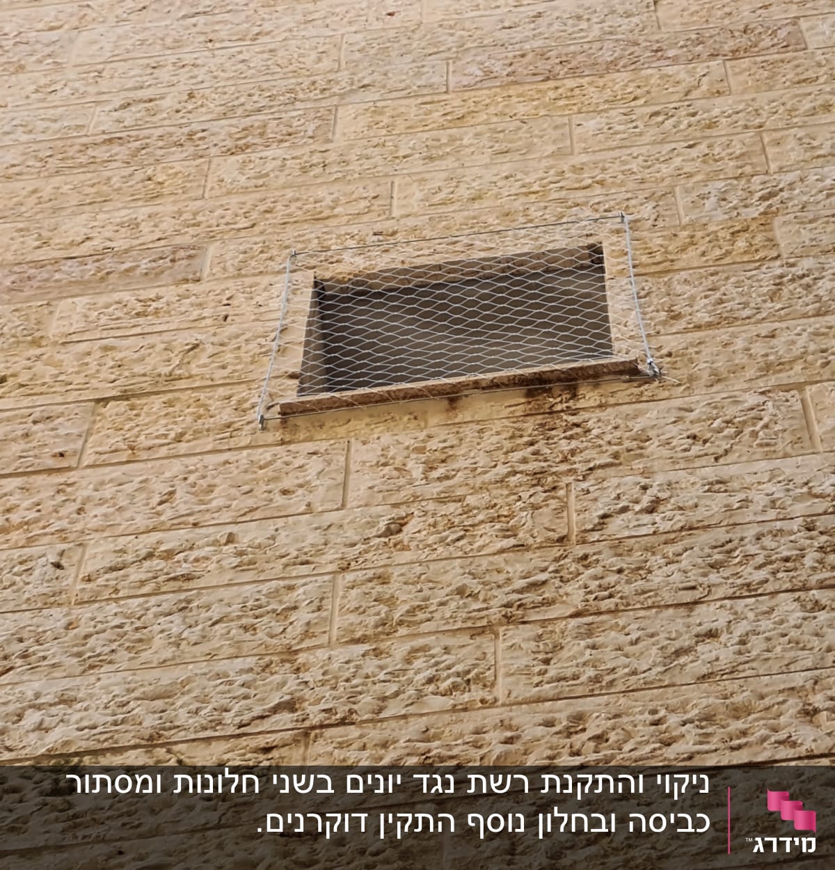 רשת מתכת על חלון למניעת כניסת יונים